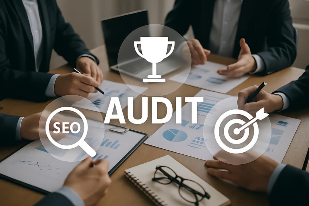 Réunion de travail dans notre agence audit seo : nos experts analysent les données de performance.
