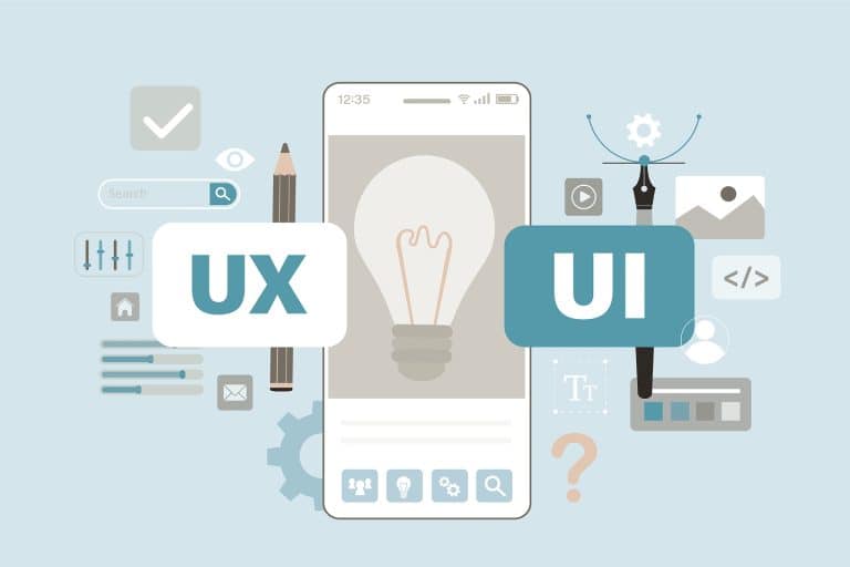 Web designer créant l'interface utilisateur (UI) d'une application mobile, illustrant la différence avec l'UX design.