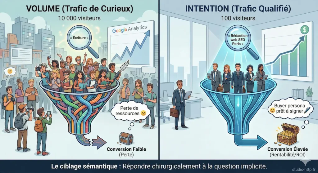 rédaction web seo ou l'art d'échanger du volume contre des cibles qualifiées.