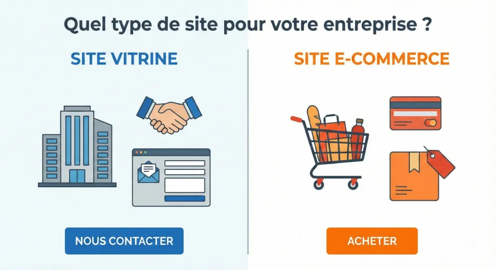 création site internet : Site Vitrine vs Site E-commerce : L'infographie pour choisir.